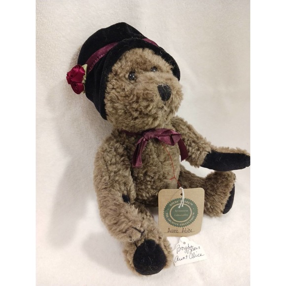 1990 Boyds Bears Auntie Alice PLUSH Teddy CERTIFICATE & Velvet Hat Silk Roses - Picture 2 of 14